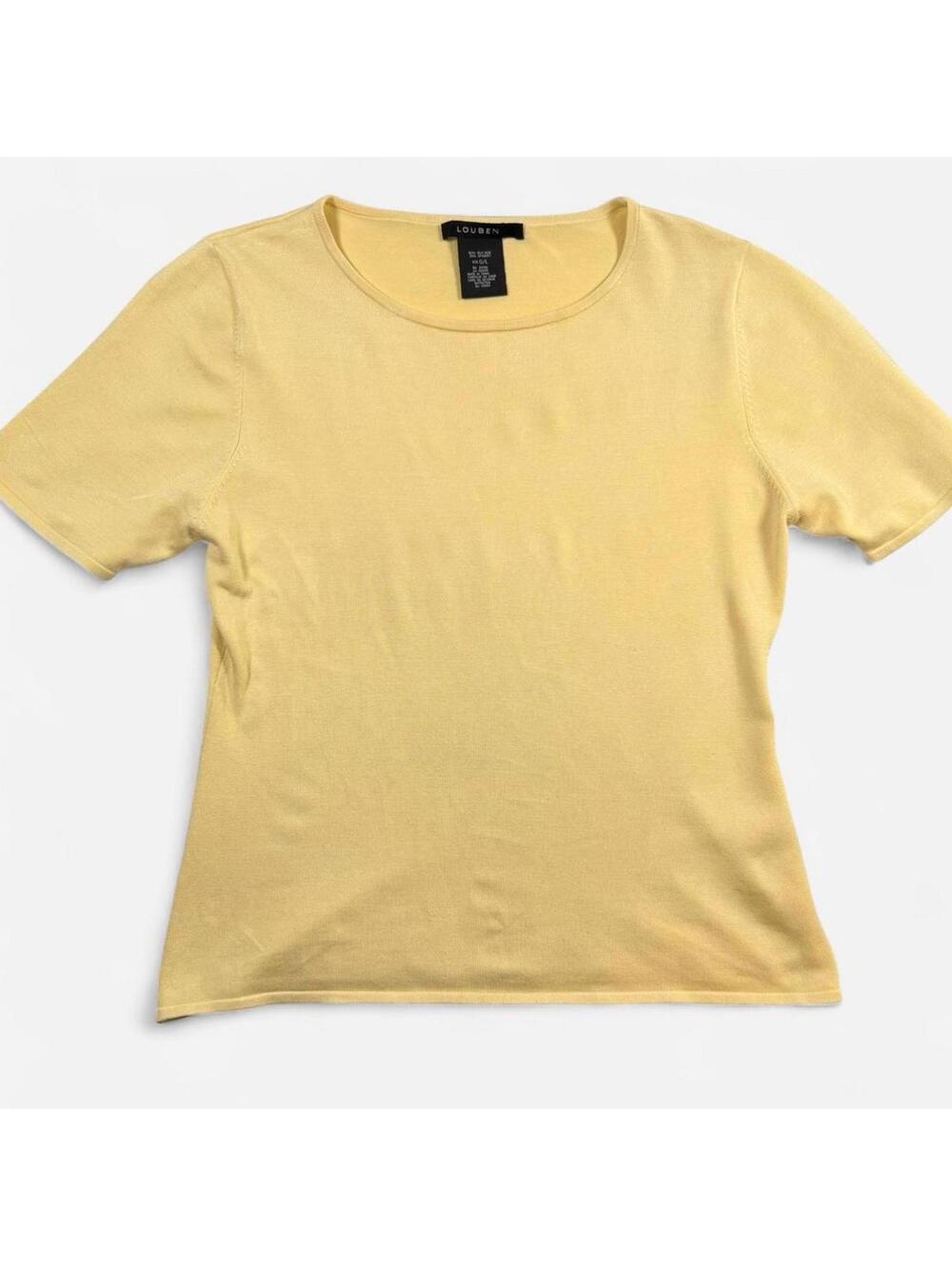 Louben Silk Blend Short Sleeve Top Women’s L Yellow Minimalist